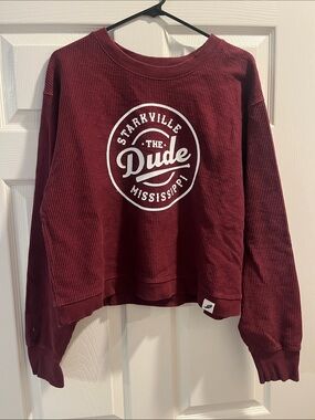 League Unwind Ribbed Crewneck Sweatshirt in Burgundy with White Print